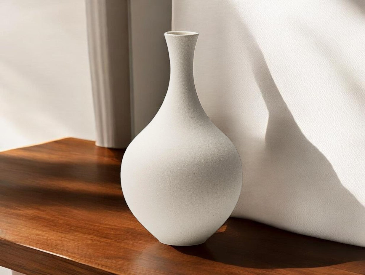 Lhome Minimalist Narrow Neck Ceramic Vase - Matte White Vintage-Inspired Botanical Bottle