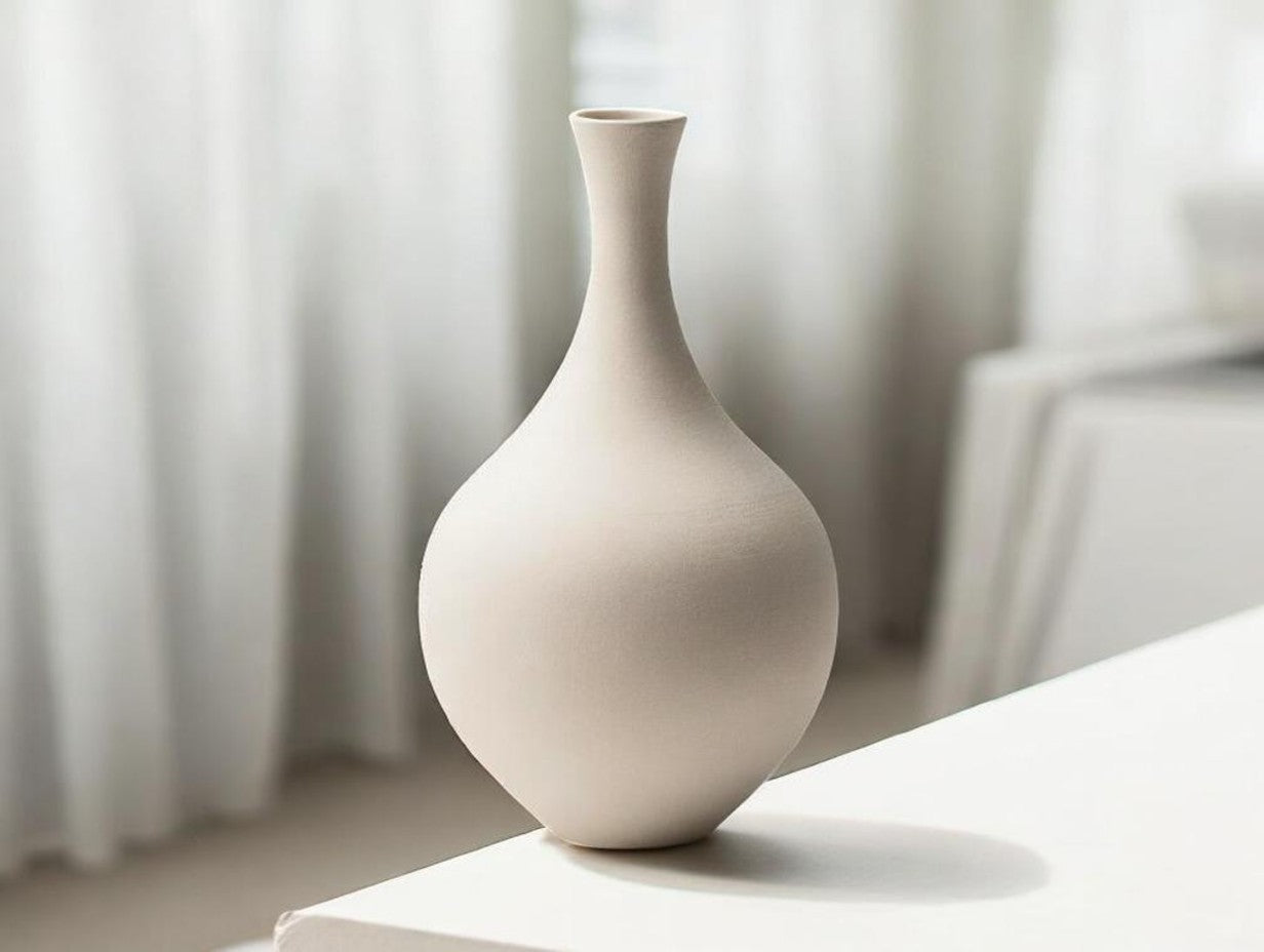 Lhome Minimalist Narrow Neck Ceramic Vase - Matte White Vintage-Inspired Botanical Bottle