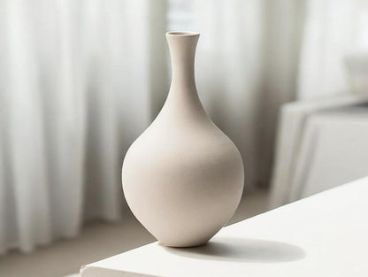 Lhome Minimalist Narrow Neck Ceramic Vase - Matte White Vintage-Inspired Botanical Bottle